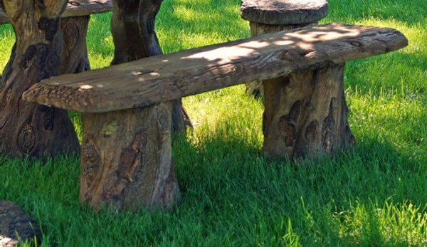 Rustic Woodland Bench Blends Cement Stone Nature Woods Forest